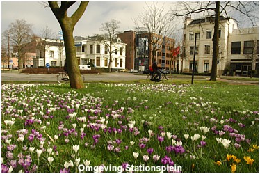 Springtime in Leeuwarden at the square next to the train station